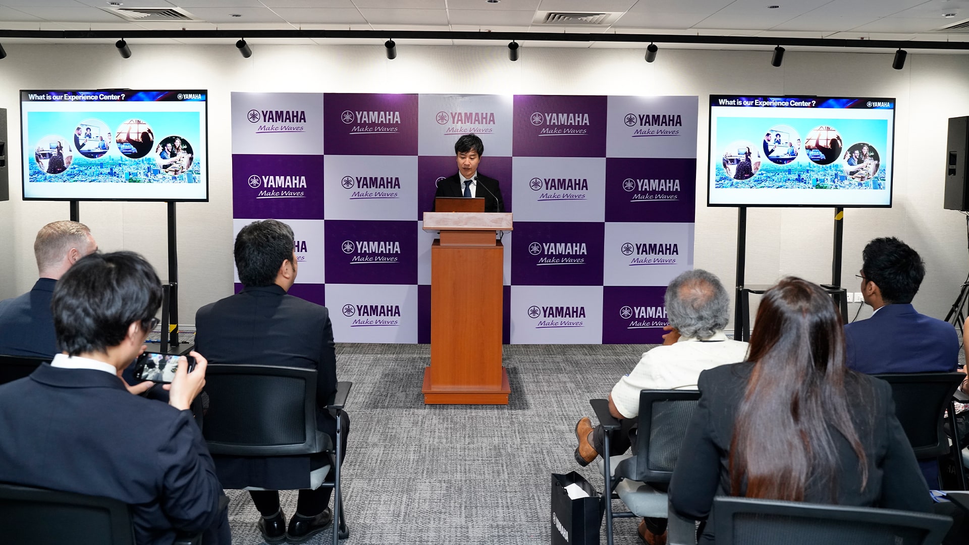 Mr. Shigenobu Namikawa, Assistant General Manager, Audio Marketing Dept. presenting at the official opening of Bengaluru Experience Center - AV Today Magazine