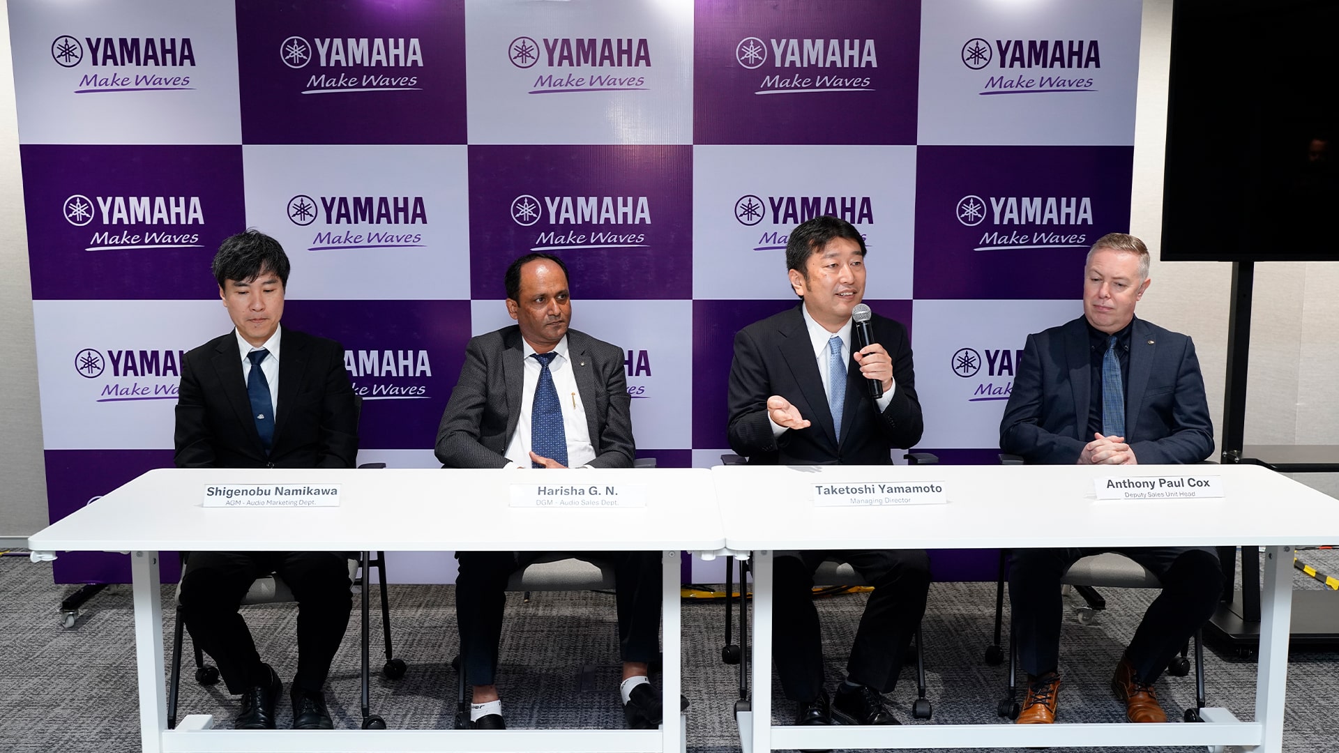 Shigenobu Namikawa, AGM - Audio Marketing Dept., Harisha G. N. DGM - Audio Sales Dept., Taketoshi Yamamoto, MD and Anthony Paul Cox, Depu - AV Today