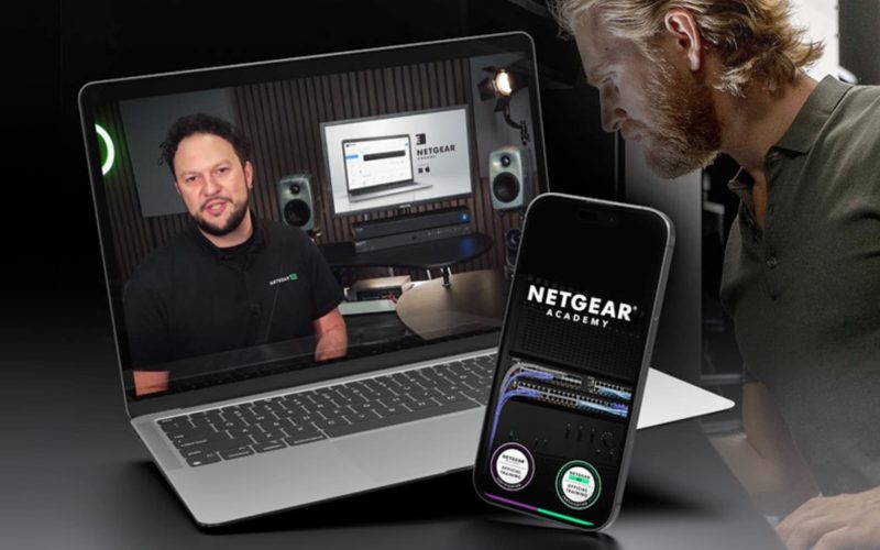 A broadcast engineer completing a free AV-over-IP networking course on a laptop to earn AVIXA CTS Renewal Units.