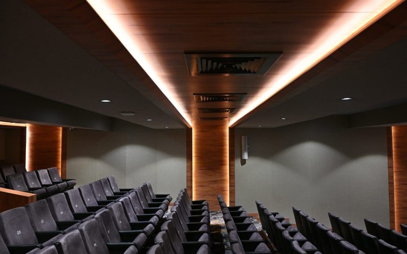 Rack-mounted d&b audiotechnik 5D amplifiers powering the Shashwathi Auditorium sound system.