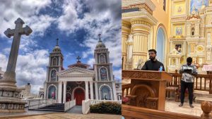 Wide interior view of Mount Carmel Forane Church in Carmelaram featuring HH Audio CLS column array speakers for improved speech intelligibility.