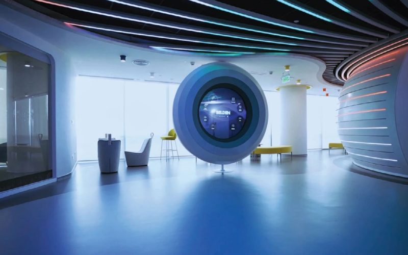 A high-fidelity, full-scale replica of a quantum computer with 3,000 custom components for a technology exhibition.