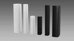 The three models of the Electro-Voice LRC series—LRC-1060, LRC-1100, and LRC-2100—shown in both black and white finishes.