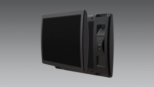 Profile view of the ultra-slim DML 500 flat panel speaker highlighting its thin, lightweight design