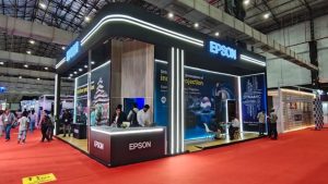 A 360-degree immersive projection mapping room across four walls and a pillar powered by Epson at AV-ICN Expo 2026.