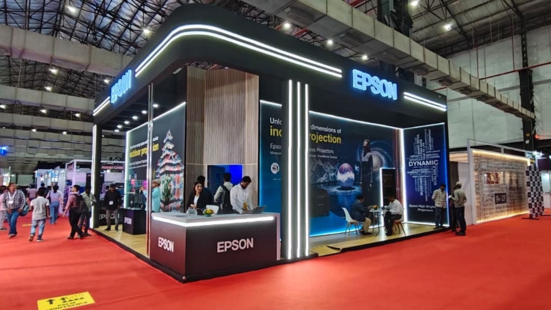 A 360-degree immersive projection mapping room across four walls and a pillar powered by Epson at AV-ICN Expo 2026.