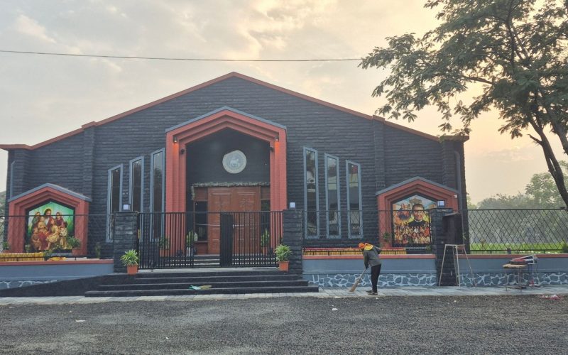 The main sanctuary of St. John Bosco Church featuring Yamaha VXL24 slim-line array speakers.