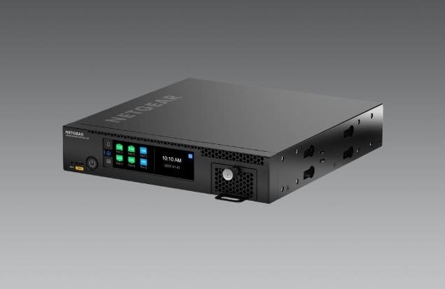 NETGEAR Align Controller installed in an AV equipment rack for enterprise network management.