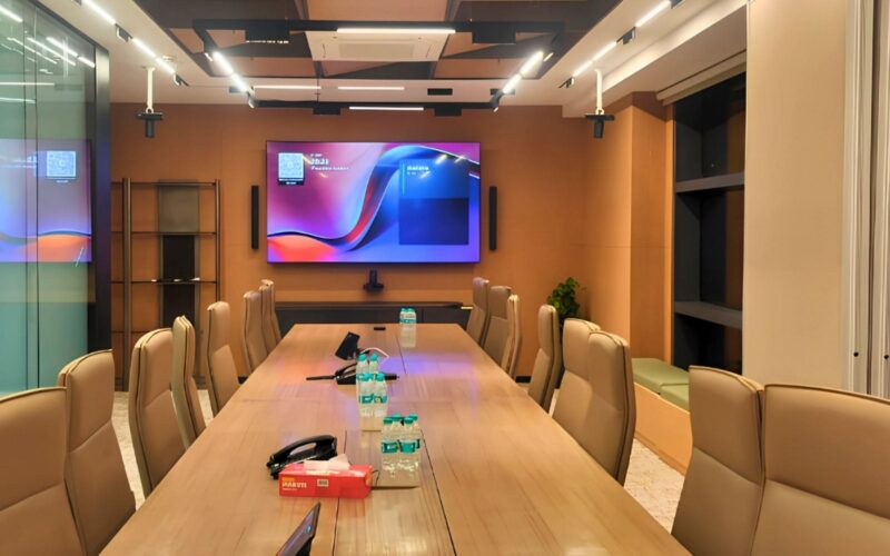 Modern Microsoft Teams meeting room installed by AllWave AV Systems at OmneNEST Mumbai.