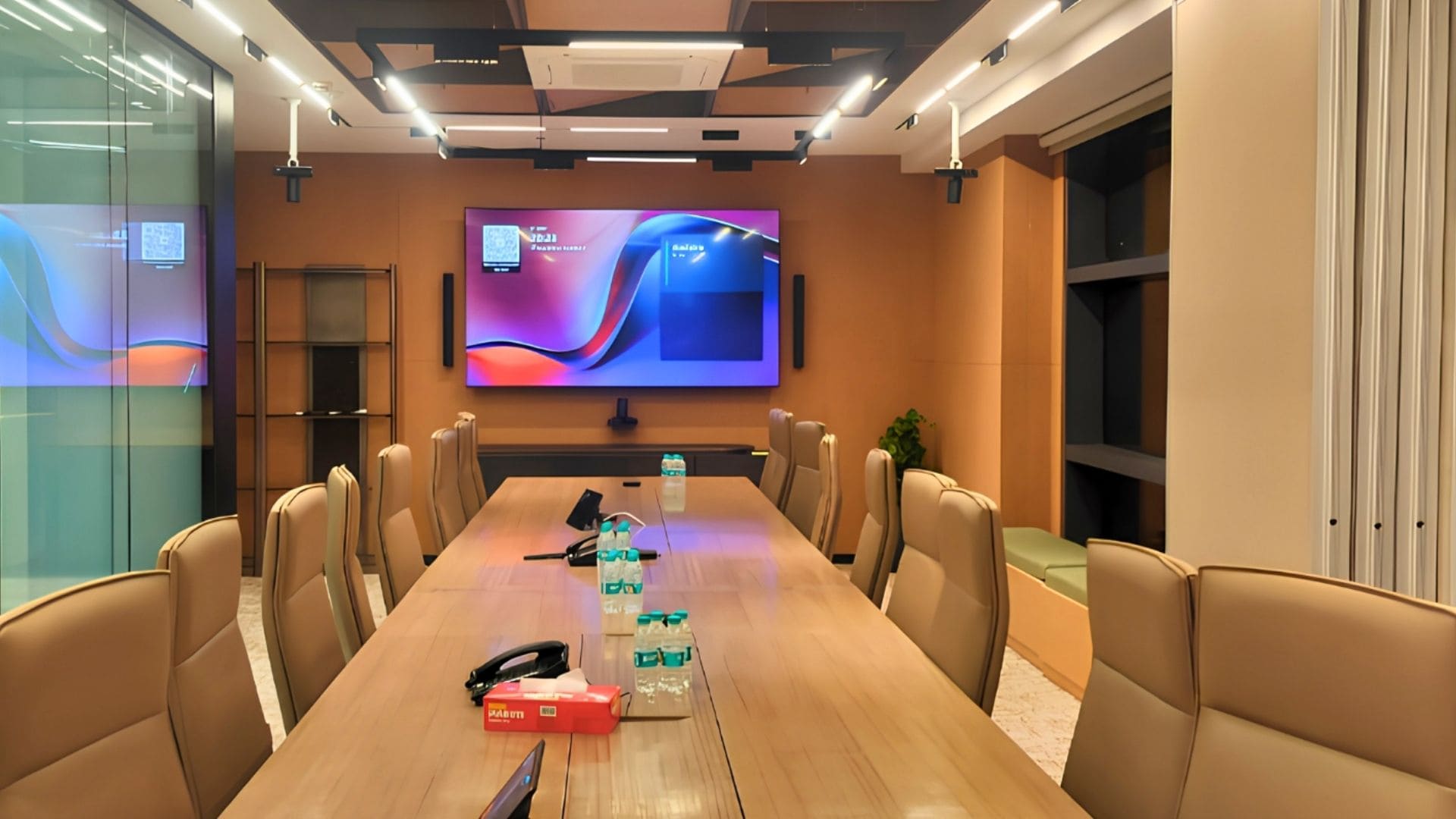 Modern Microsoft Teams meeting room installed by AllWave AV Systems at OmneNEST Mumbai.