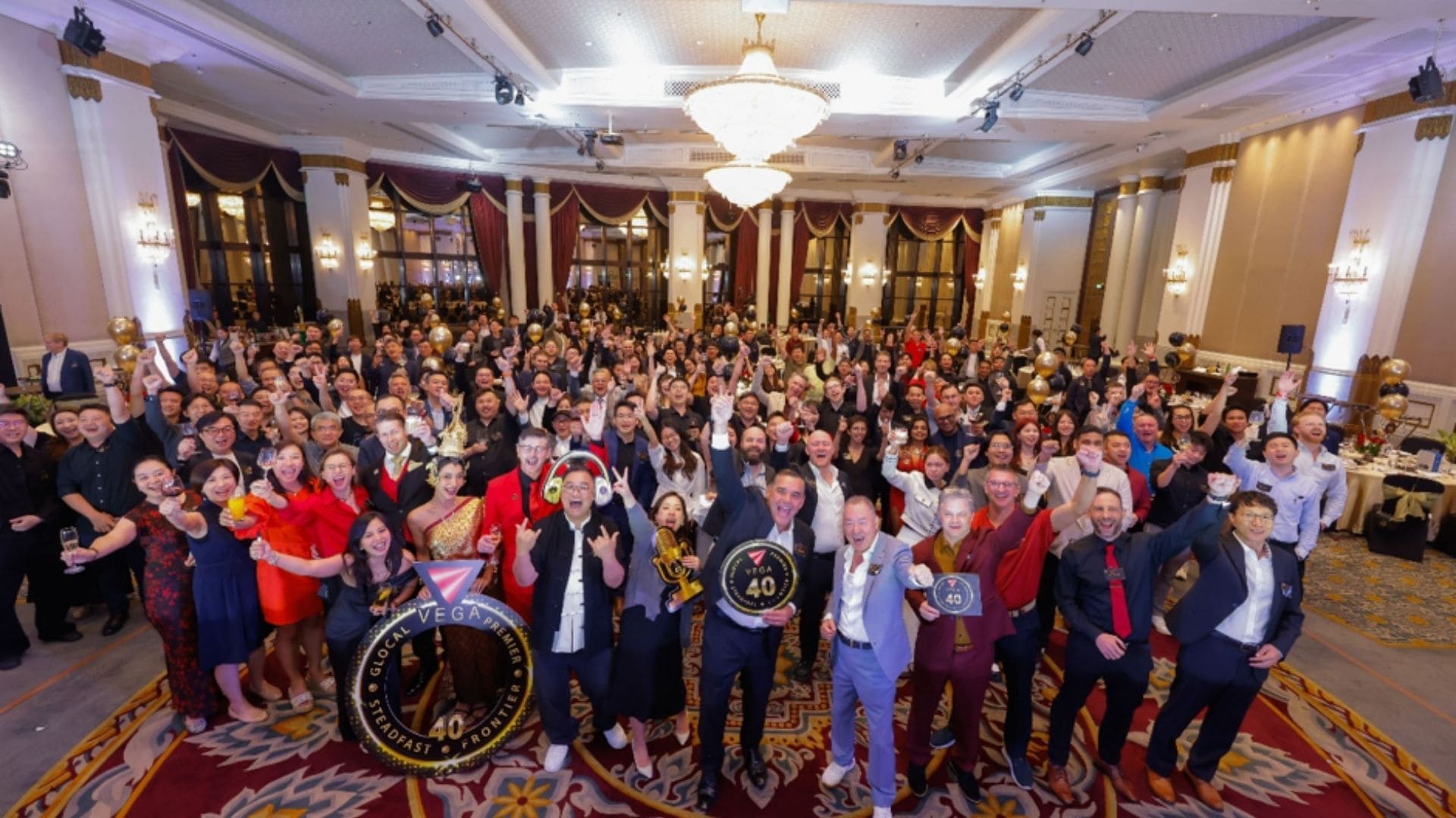 VEGA leadership celebrating the company's 40th anniversary during the gala dinner at The Athenee Hotel in Bangkok.