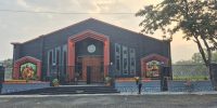 The main sanctuary of St. John Bosco Church featuring Yamaha VXL24 slim-line array speakers.